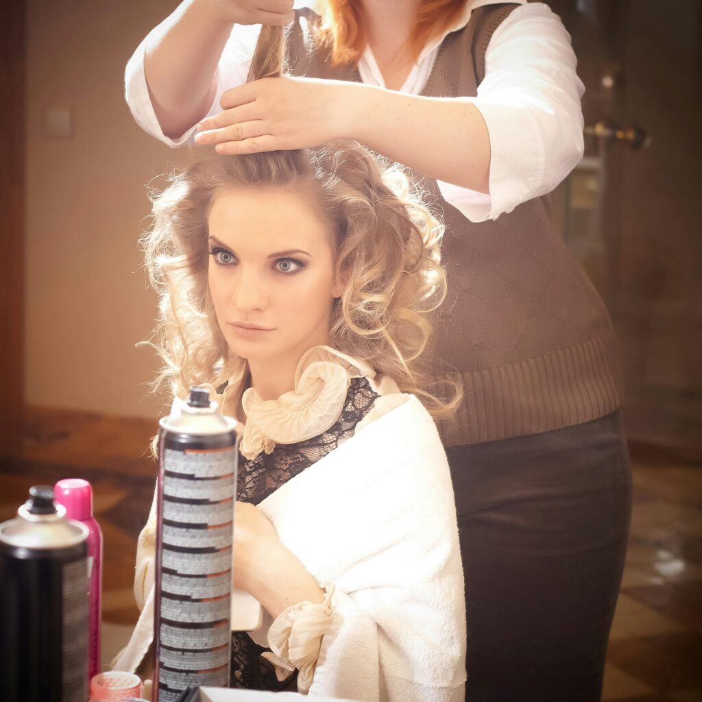 Blond female in hair salon