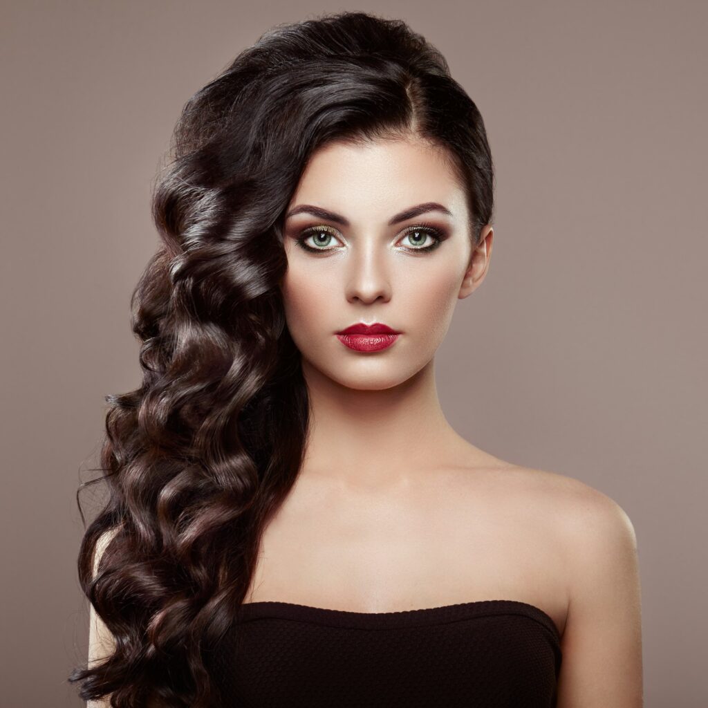 Brunette woman with curly hairstyle